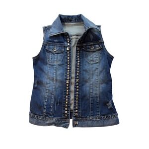Sisley Studded Denim Vest Womens IT US 34 Blue Distressed Jean Sleeveless Jacket